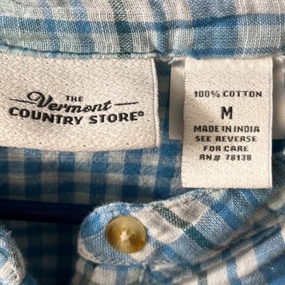 The Vermont Country Store Blue Plaid Gingham Popover Top - Picture 8 of 9